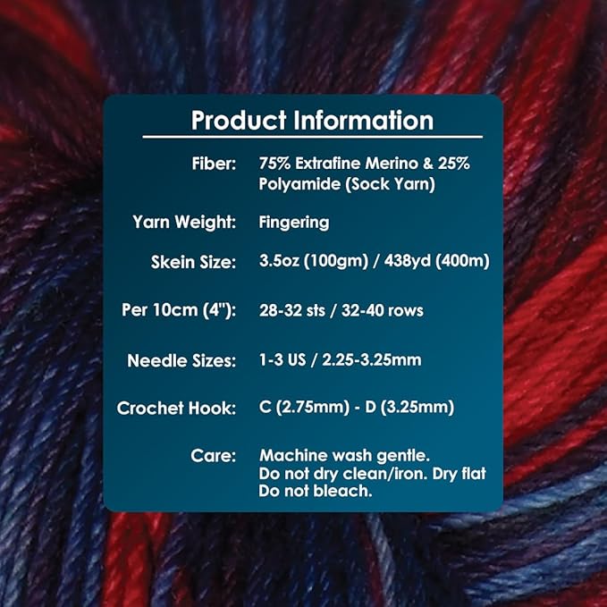 KnitPro Symfonie Fingering Weight Hand Dyed Variegated Yarn Skein | Extra Fine Merino Wool & Polyamide Blend for Knitting & Crocheting, Oeko-TEX Certified 400m, 100g | Terra Twilight Flame