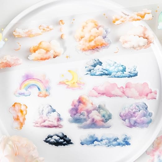 Cloud PET Tape Stickers for Scrapbooking Supplies, 6 Rolls Journal Stickers for Scrapbooking,Journaling, Junk Journal Supplies, DIY Crafts (Color)