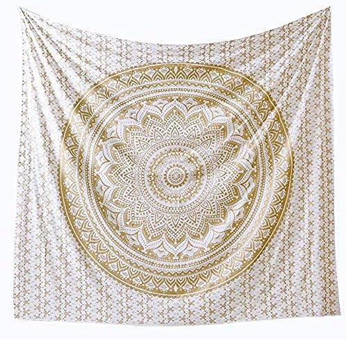 popular handicrafts tapestry wall hanging ombre hippie mandala bohemian hippy intricate indian tapestries bedspread 54 x 60 inches (140cm x 152cm) gold