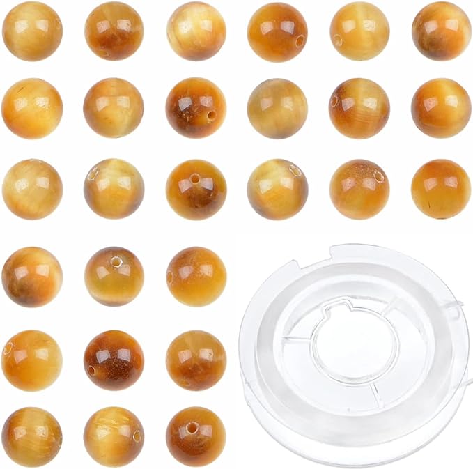 bymitel 210pcs crystal beads stone gemstone round energy healing loose beads with stretch cord for jewelry making bracelets anklets (light yellow tiger's eye, 4mm 210pcs)