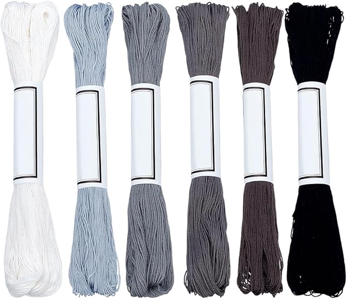 FREEBLOSS 300 Yards Sashiko Thread 6 Skeins 100% Cotton Cord Grey Japanese Embroidery Sashiko Threads for Hand Sewing Thick Sashiko Thread for Japanese Embroidery Supplies Embroidery Floss