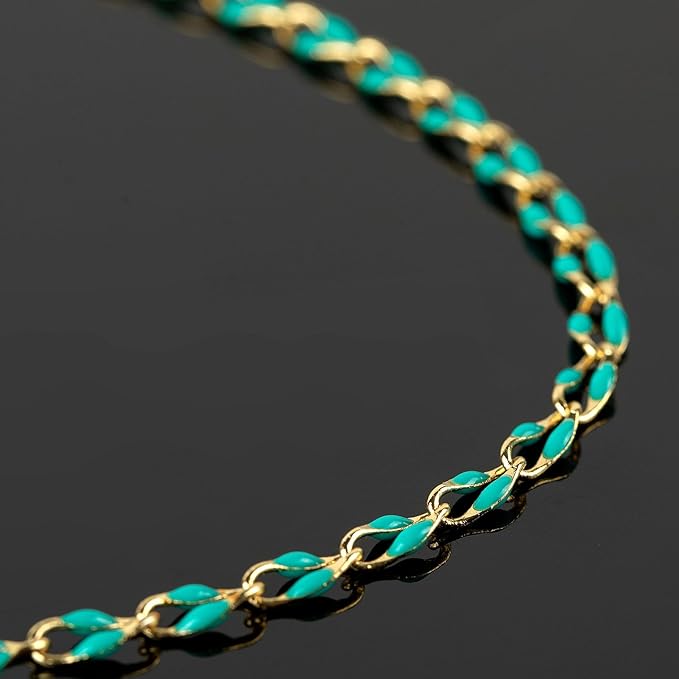 YOUBEIYEE 6.6 Feet Gold Plated Brass Chain on Spool Green Enamel Cable Chain Necklace DIY Jewelry Chains Bulk with Jump Rings and Lobster Clasps