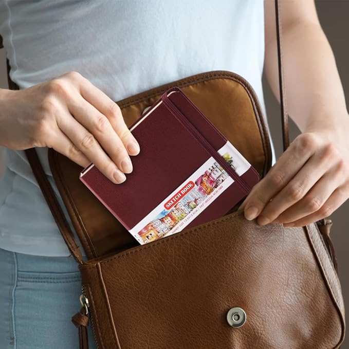 Square 5x5 inches 80gsm 96sheets/192 Pages Notebooks Blank Sketchbooks Travel Journal Pocket Hardcover Paint Writing Diary Memo Planner PU Leather Cover. Dark Red