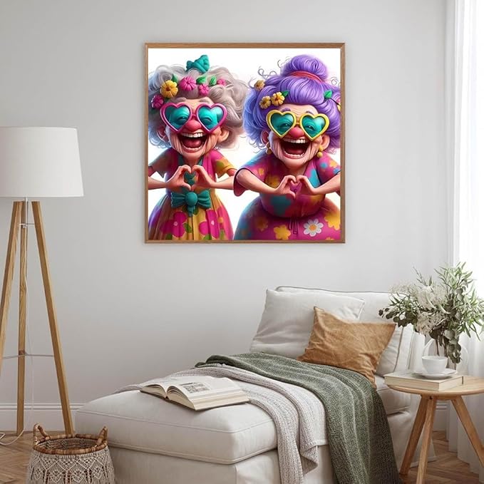 LILEIDECO Diamond Painting Kits for Adults DIY 5D Diamond Art Paint with Round Diamonds Full Drill Gem Art Happy Grandma Painting Kit for Home Wall Decor Gifts 11.8x11.8inch