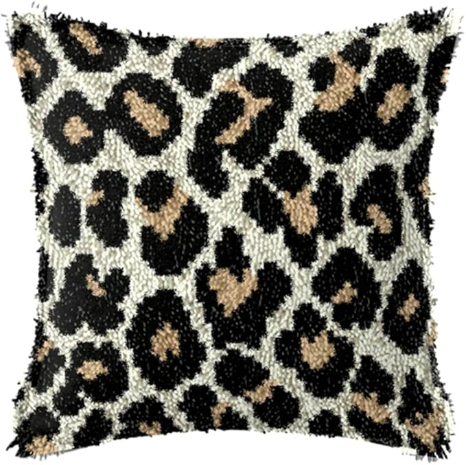 LAPATAIN Latch Hook Kits for DIY Throw Pillow Cover,Leopard Pattern Needlework Cushion Cover Hand Craft Crochet 17x17inch