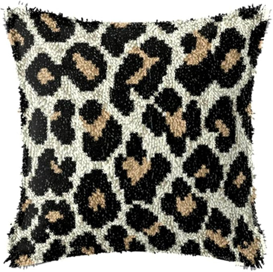 LAPATAIN Latch Hook Kits for DIY Throw Pillow Cover,Leopard Pattern Needlework Cushion Cover Hand Craft Crochet 17x17inch