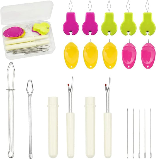 Lechchy Needle Threader for Hand Sewing & Sewing Machine - 10 Simple Needle Threaders for Embroidery Floss + 2 Seam Rippers + 2 Drawstring Threaders + 5 Needles