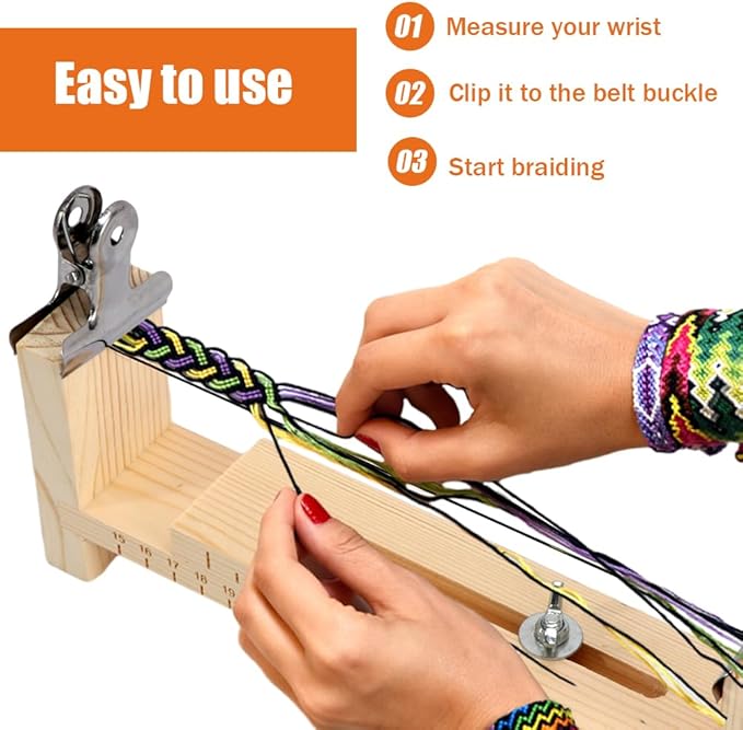 Restynic Paracord Jig Bracelet Maker, Wooden Jig Bracelet Maker with 4 Clips - Adjustable DIY Paracord Braiding Tool for Crafting, Weaving Bracelets, Belts & Keychains(Color:wood1)