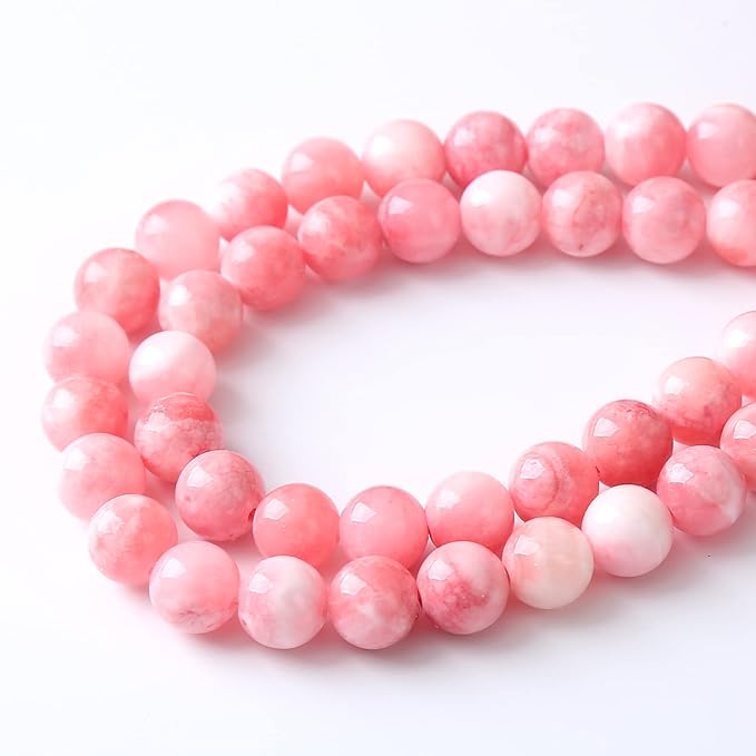 45pcs 8mm Natural Pink White Persian Jade Gemstone Beads Round Loose Spacer Beads for Jewelry Making DIY Bracelets Necklaces 15" (Pink Persian Jade, 8mm)