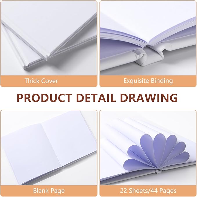 zmybcpack 12 pack white hardcover blank book 6x8 inch, hardcover blank book for students to write stories, hardcover sketchbooks journal（white，22 sheets/ 44 pages each）