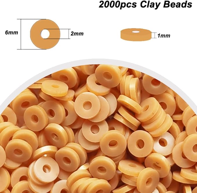 2000pcs Gold Clay Beads for Bracelets Making Heishi Polymer Flat Disc Spacer 6mm Clay Bead for Jewelry Earring DIY Crafts