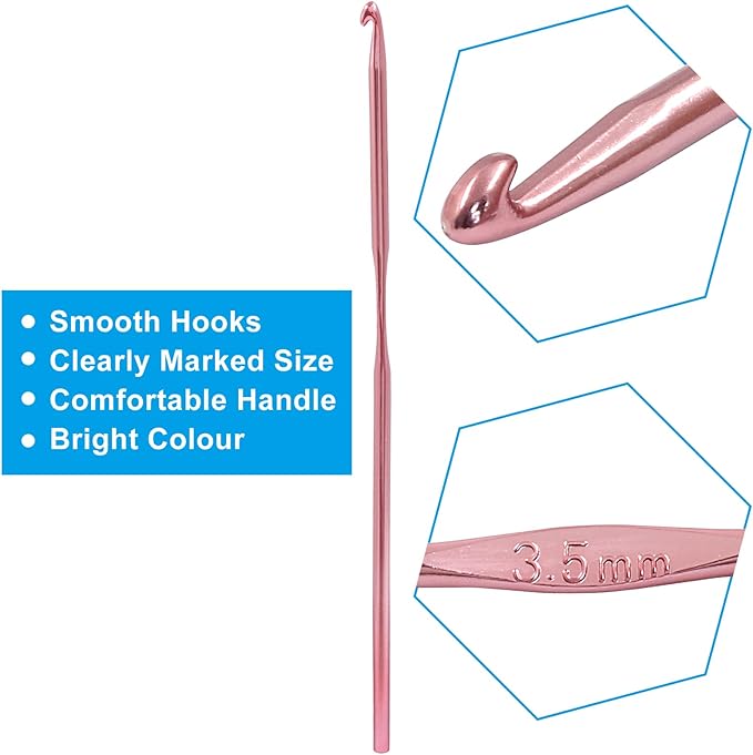 Auvotuis 6Pcs 3.5mm US Size E (Size 4) Aluminum Crochet Hook Knitting Needles for DIY Craft Yarn, Pink