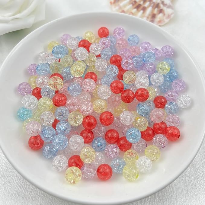 400pcs 8mm Acrylic Crackle Beads - Round Crystal Acrylic Craft Beads with Hole for Jewelry Making - Mixed Colors