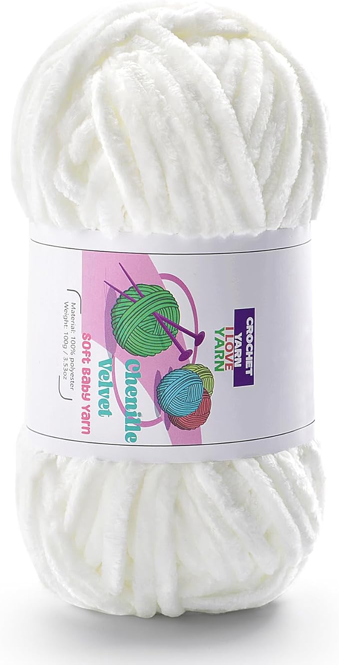 Plush Chenille Chunky Yarn, Velvet Fluffy Yarn for Hand Knitting, Baby Yarns for Crocheting Soft Making Blankets, Scarves, Dolls (3.5oz 87.5yds Each)
