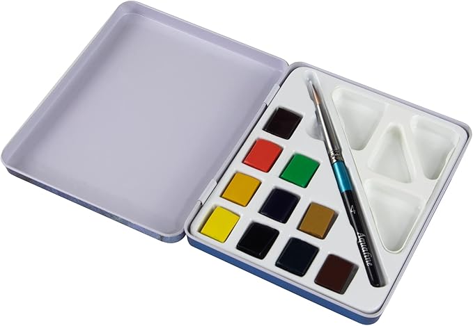 Daler-Rowney Mini Half Pan Travel Tin, 12 Piece Set, Colors May Vary