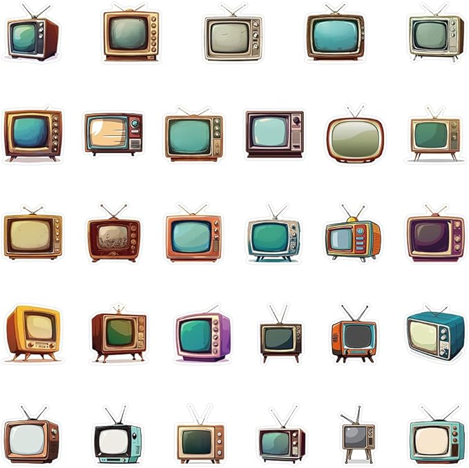 50 Pcs Retro TV Stickers, 1.5-3 Inches Vintage Television Decals, Waterproof Vinyl Stickers for Scrapbooks, Laptops, Home Decor, Ideal for Kids Adults(Television)