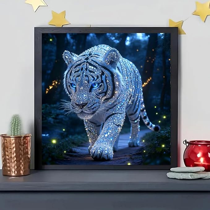 SHICERNHJ 5D Diamond Painting Kits for Adults, Animal Diamond Art Kits for White Tiger,DIY Full Round Drill Diamond Dots with Gem Art Craft for Beginner Home Wall Decor 14 X 14 Inch