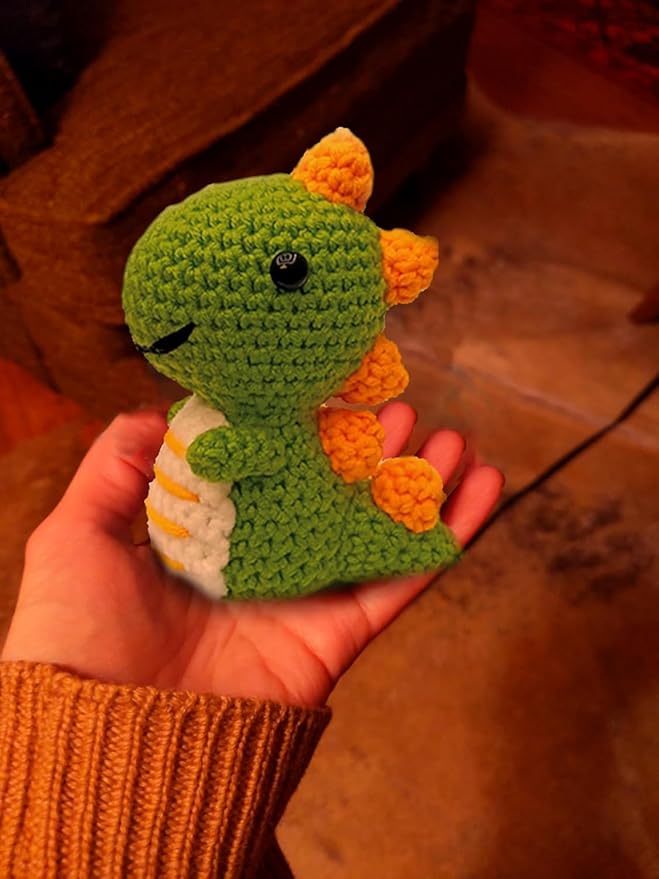 Kaaper Crochet Kit for Beginners for Adults, Learn to Dinosaur Crochet Kit, Crochet Animal Kit Starter Knitting with Step-by-Step Video (Green Dinosaur)