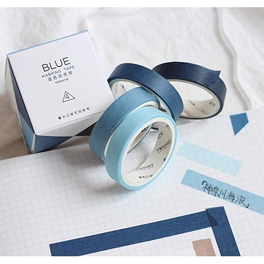 YUBBAEX Natural Color Washi Tape Set 4 Rolls Morandi Decorative Tape for DIY Crafts, Journals, Planners, Scrapbooking, Wrapping (6-Blue)