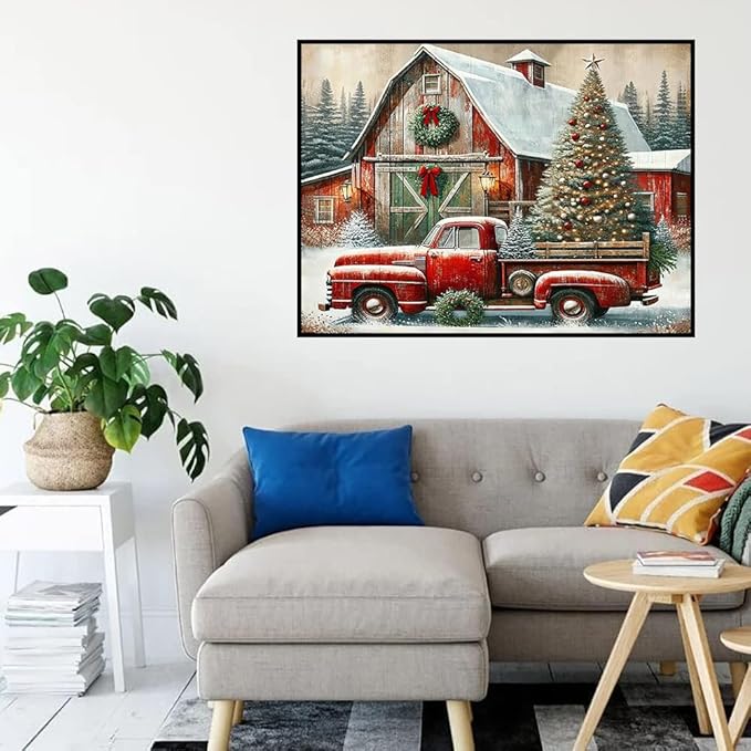 igoodom Diamond Art Kits for Adults, Christmas Diamond Painting Kit, Full Drill Round Christmas Red Truck Diamond Art Kits, DIY Gem Art and Crafts for Home Wall Decor Gift 16x12inch