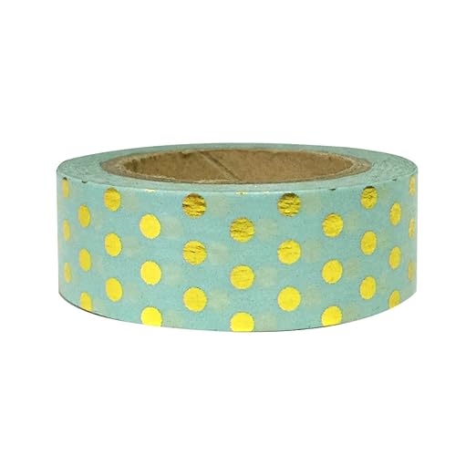 Wrapables Colorful Washi Masking Tape, Metallic Gold Dots on Mint