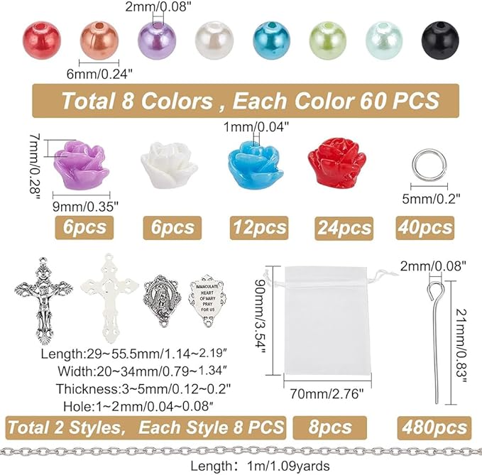 PH PandaHall Rosary Necklace Making Kit Rosary Prayer Jewelry Making Supplies First Communion Necklace Set Pearl Beads Cross Beads Kit for Easter Eid Mubarak Ramadan Bracelets Necklaces