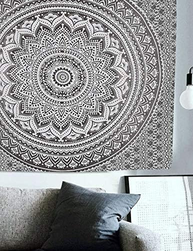 popular handicrafts tapestry wall hanging hippie ombre mandala bohemian hippy psychedelic design indian tapestries bedspread 30 x 40 inches (76 x 101 cms), black grey