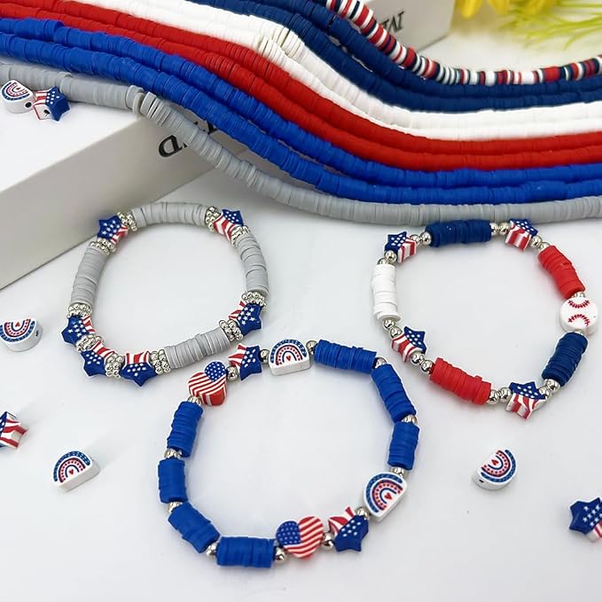 3600 PCS 10 Strands Red White and Blue Clay Beads for Jewelry Making, Clay Charms, Vinyl Heishi Beads 6mm for Surfer Bracelets Necklace Making (4th of July Scheme)
