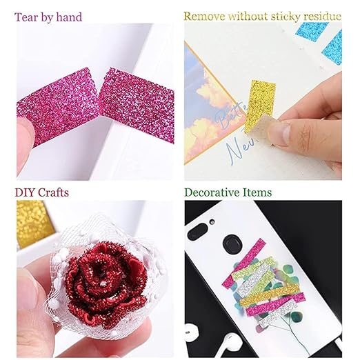 12 Rolls Glitter Washi Tape Set Christmas Washi Masking Tape Decorative Adhesive Tape for Scrapbooking DIY Crafts Crafters Embellished Journals Planners Cards Gift Wrapping Ribbons Wedding (A)
