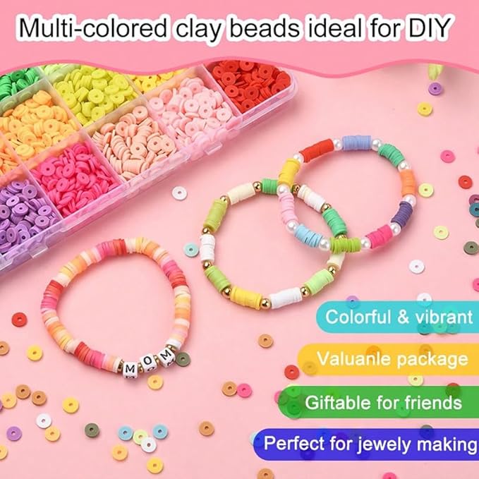 24 Colors 3600 Pcs Clay Beads Kit for Bracelets Making, Flat Round Polymer Spacer heishi Clay Beads for Craft and Jewelry Making