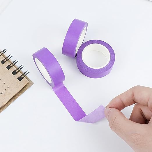 NatSumeBasics 3 Purple Washi Tapes Plain Decorative Masking Tape, 32 Feet Self-Adhesive Tapes for Packaging Decor Journals Scrapbooks Planners DIY Crafts Gift (Purple)