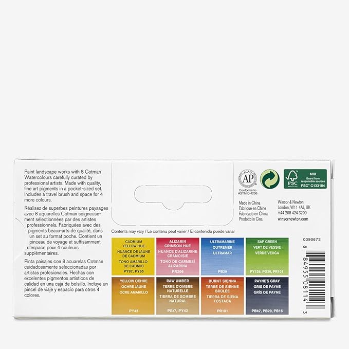 Winsor & Newton Cotman Watercolor Paint Set, 8 Half Pan, Landscape Colors w/ Brush