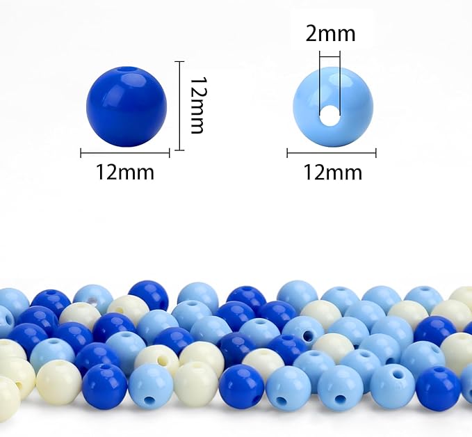 bonny boxx 100pcs 12mm mixed color acrylic round beads, assorted plastic loose gumball bubble gum beads bulk with hole for jewelry diy making crafting supplies (blue series)