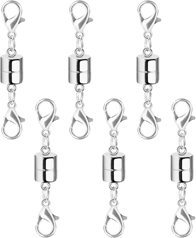 sutqigui magnetic necklace jewelry clasps and closures with double lobster clasp, silver magnetic jewelry clasps for necklaces, bracelet necklace extenders for women (6pcs)