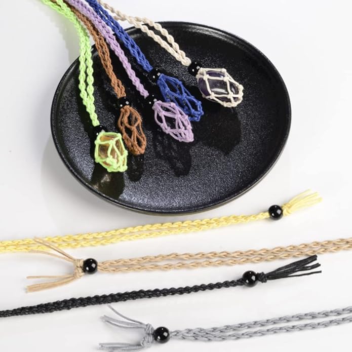24pcs Adjustable Empty Necklace Holder Crystal Stone Necklace Pendant Necklace Cord Hand Woven Necklace Ropes for Jewelry Making