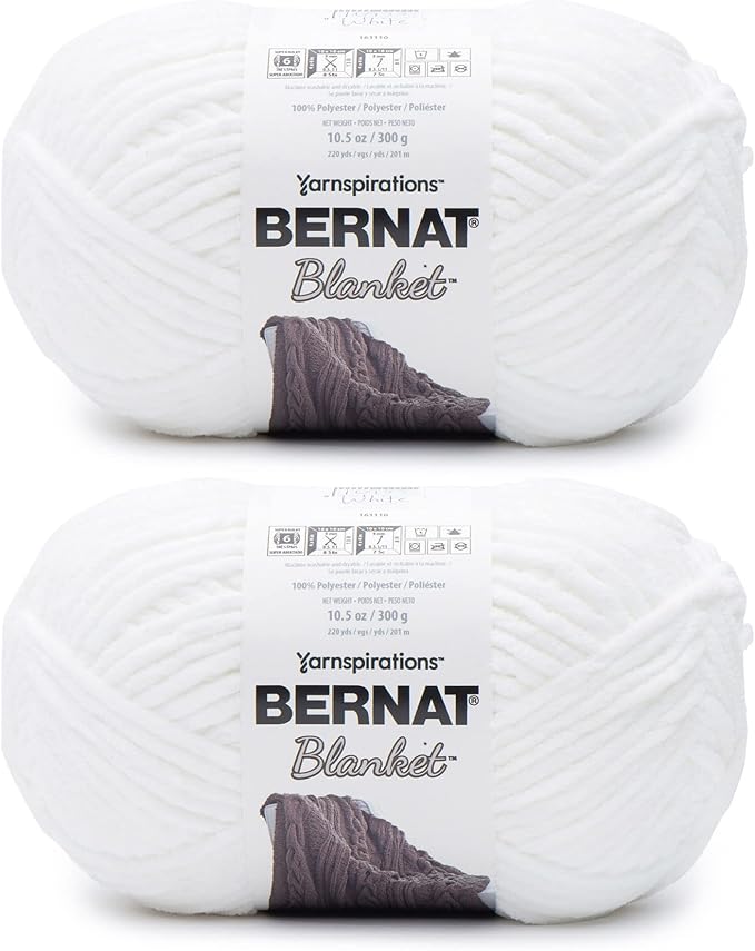 Bernat Blanket White Yarn - 2 Pack of 10.5oz/300g - Polyester - 6 Super Bulky - 220 Yards - Knitting/Crochet