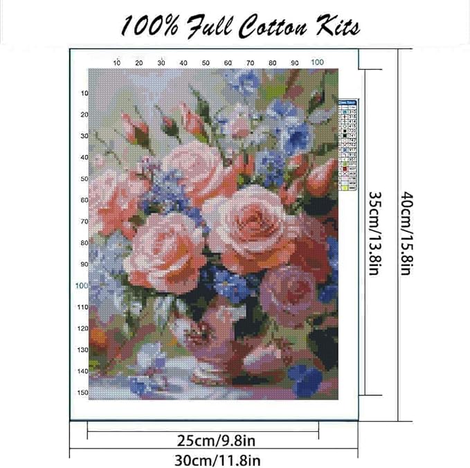 flowers stamped cross stitch kits cross stitch patterns,dimensions cross stitch kits embroidery kit arts and crafts for beginners 11.8x15.7 inch