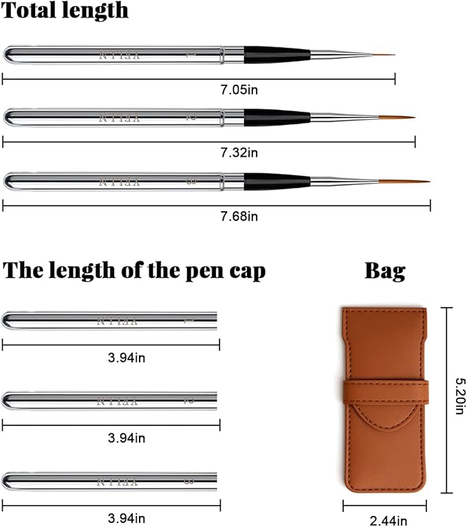 3pcs Elegant Watercolor Brushes - Travel Kit with Leather Pouch Perfect for Watercolor Gouache Ink Painting，Long Lines, Thin Details, Fine Drawing Sizes
