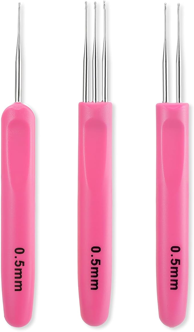 Mabor 3Pcs Dreadlock Crochet Hooks, Dreadlock Needle Tool for Craft, Crochet Hook for Hair Braid Tool with Ergonomic Handle 0.5mm 1&2&3 Hook