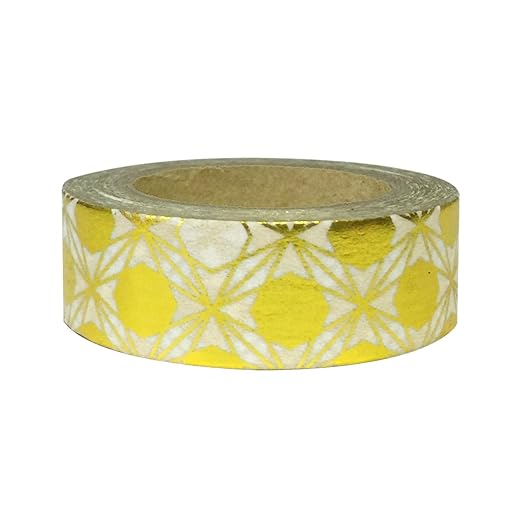 Wrapables Colorful Washi Masking Tape, Metallic Gold Stars and Polygon