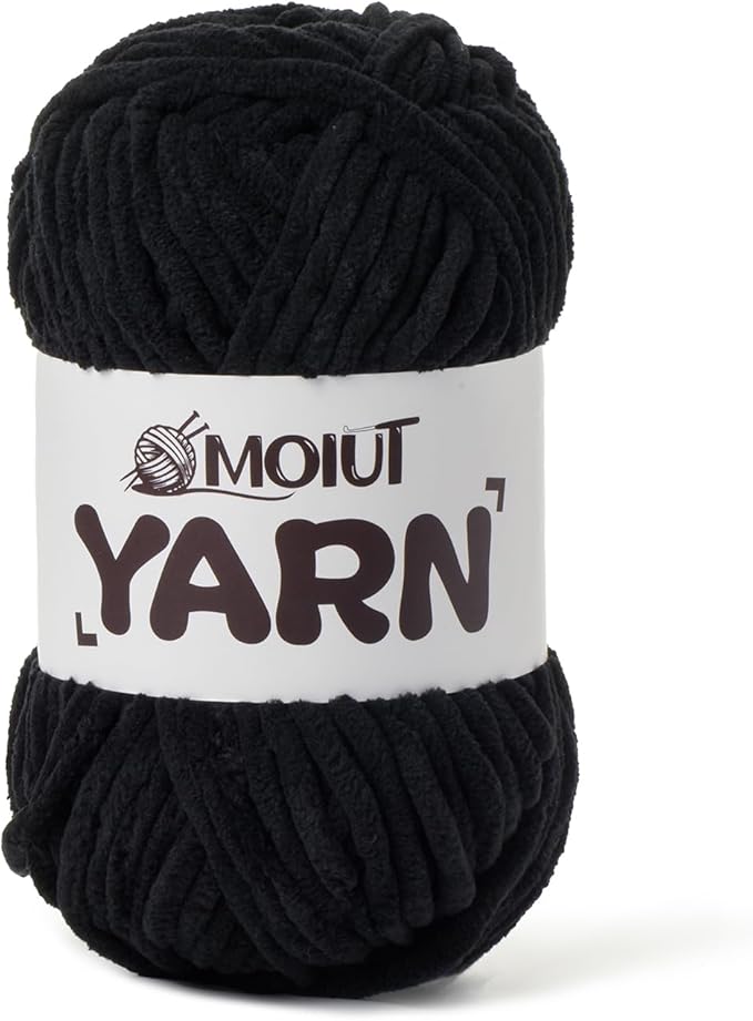 Fluffy Chenille Yarn for Crocheting, Chunky Velvet Yarns for Crochet Amigurumi, Baby Yarn for Crocheting Soft Blanket, 87.4yds /3.5 oz Bulky Yarns for Crafts/Hats/Shoes/Socks (Black)