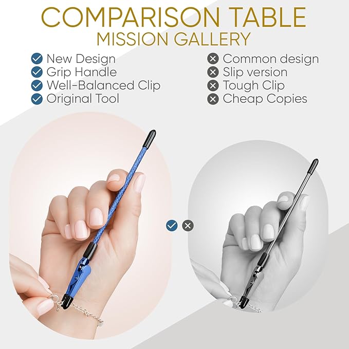 Mission Gallery Bracelet Helper Tool - Fastener Helper Tool for Bracelet, Necklace, Jewelry, Watch - Clip, Clasp Helper - Easy to Put on Yourself, Portable, Made of Metal, Blue