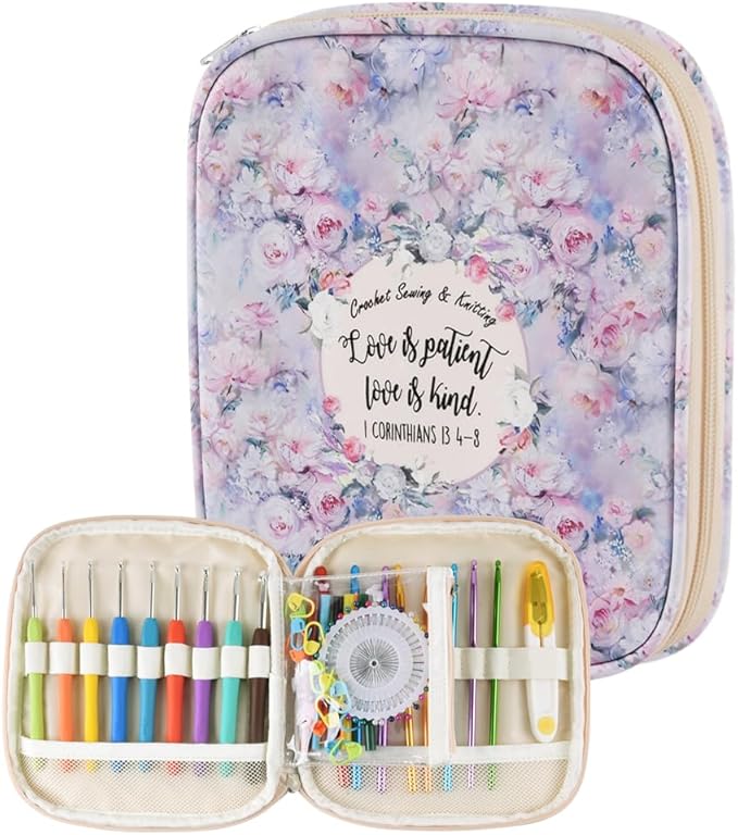 Crochet Hook Case,Portable Zipper Storage Organizer Bag for Crochet Hooks, Knitting Needles, Project & Sewing Supplies, Lightweight,Easy to Hold (No Accessories Included).Misty Rose