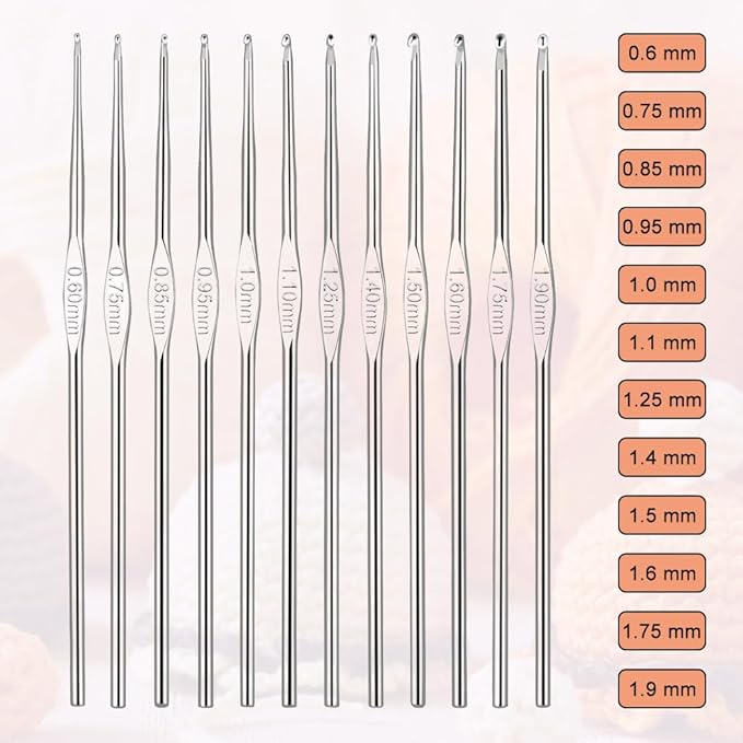 Small Size Crochet Hook Stainless Steel Crochet Needles QLRFFLJOY 12 pcs Metal Crochet Hooks (0.6mm - 1.9mm) Embroidery Thread Knitting Weaving Tool DIY Lace Yarn Crochet Needle