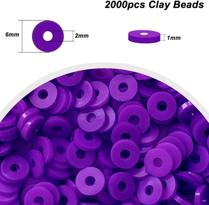 2000pcs Purple Clay Beads for Bracelets Making- Heishi Polymer Flat Disc Spacer Clay Bead for Jewelry Earring DIY Crafts 6mm