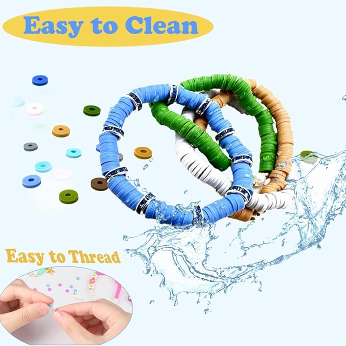 10 Strands Clay Bead, Heishi Beads for Bracelet Stack, Earth Tone Clay Beads for Adults, Flat Beads Kit for Friendship Bracelets, Neutral Beads Bracelet Making Kit(Warm Taupe)