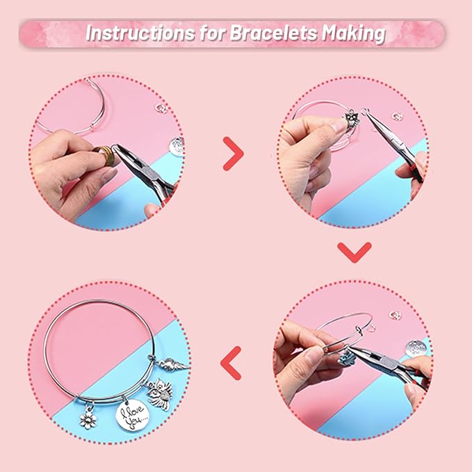 Phinicco Bangle Bracelets Making Kit 317 Pcs Charm Bracelet Making Kit with Expandable Bangles, Colorful Charms, Jump Rings and Pliers for for DIY Jewelry Crafting