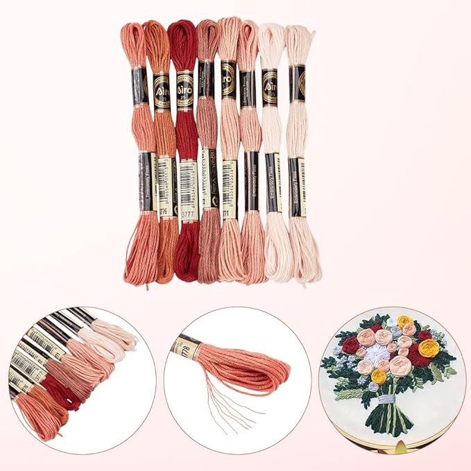 24 Skeins 6 Strands Variegated Pink Embroidery Floss Cross Stitch Threads Gradient Friendship Bracelets Yarn String Bulk with Floss Bobbins for Hand Sewing Knitting Crafts Crochet Stitching