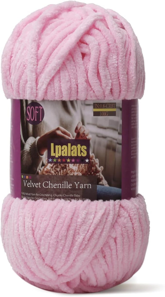 Baby Blanket Yarn for Crocheting Soft - 1 Pack of 100g/3.5oz Chunky Chenille Yarn for Knitting Blankets Amigurumi - #6 Super Bulky - 87 Yards Thick Plush Yarns (1, Pale Pink)