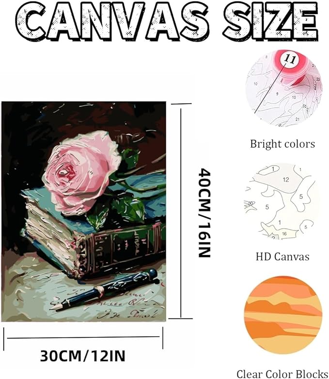 Mosaflare Paint by Numbers for Adults Beginner, Book Flower Adult Paint by Number Kits on Canvas, DIY Acrylic Oil Easy Painting by Numbers for Home Wall Decor 12X16 inch (Without Frame)